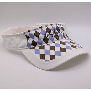 Lady Hagen Golf Visor Periwinkle Blue & Brown Argyle Print Adjustable Strap Hat